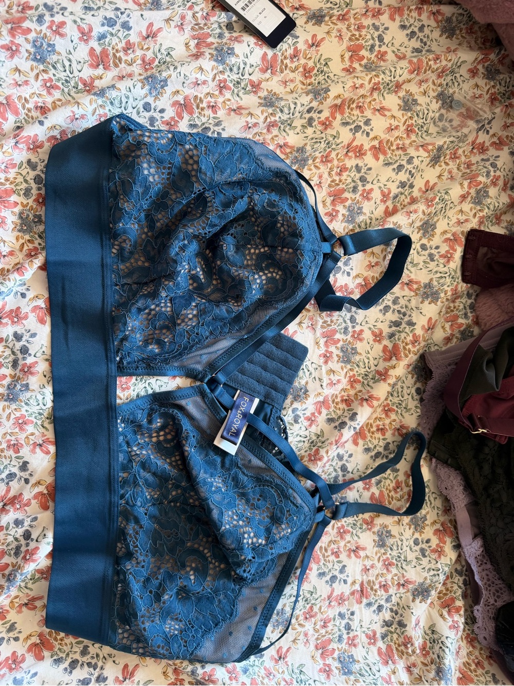 Lace Triangle Bralette in Deep Teal with Soft Elastic Band